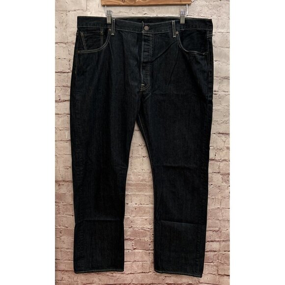 Levis 501 Original Fit Jeans Straight Leg Button Fly 100% Cotton Dark Wash 42x32 - Picture 1 of 4